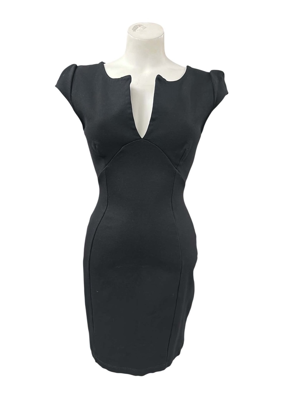 Lulu's Black Cap-Sleeve Plunge Sheath Dress Size S